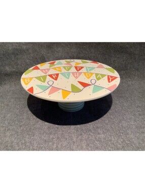 Handcrafted Coton Colors by Laura Johnson Pedestal Happy Birthday 11”W Cakestand